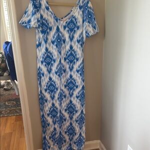 Persifor Blue Ikat V-Neck Maxi Dress - Women